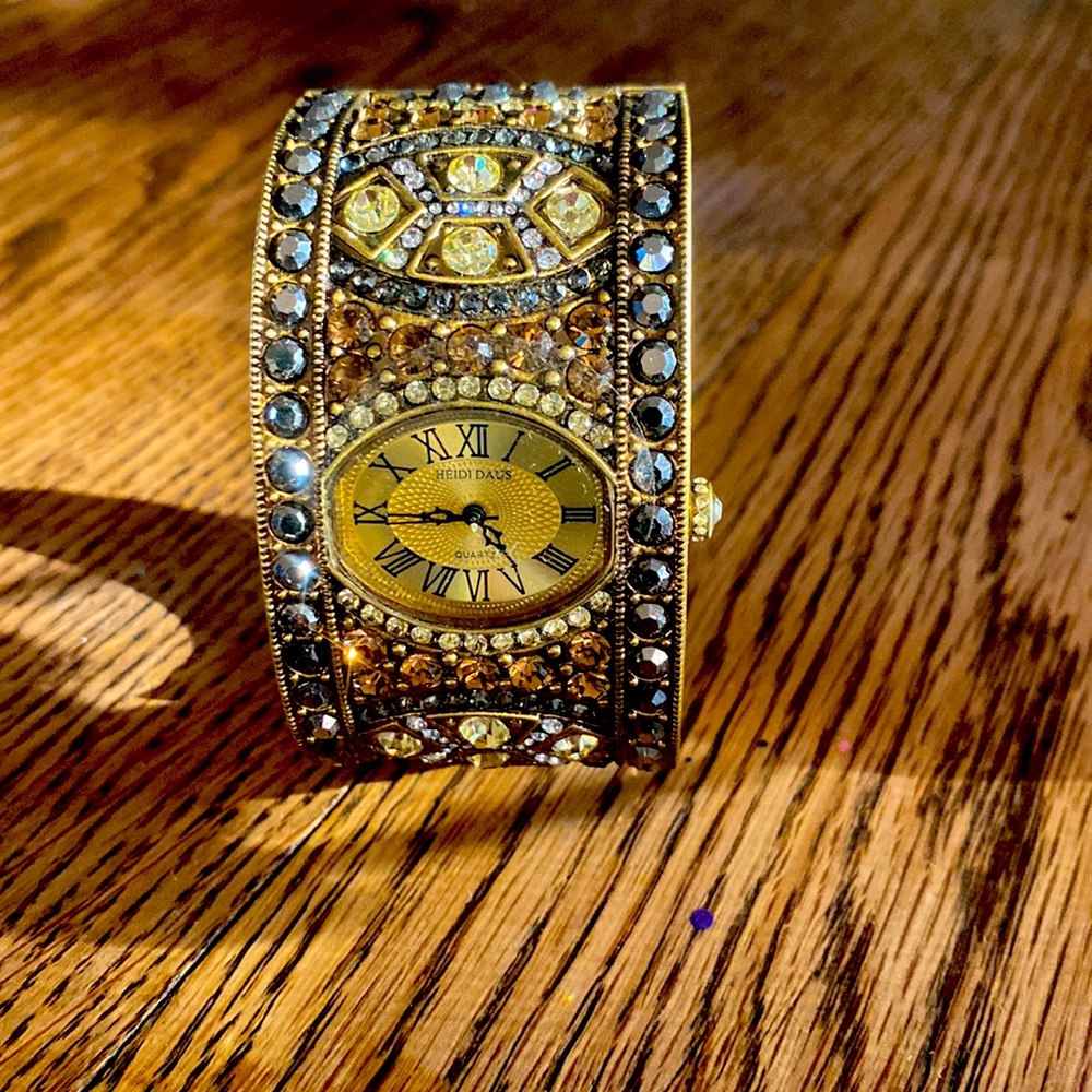 Heidi Daus cuff bejeweled watch. Needs battery